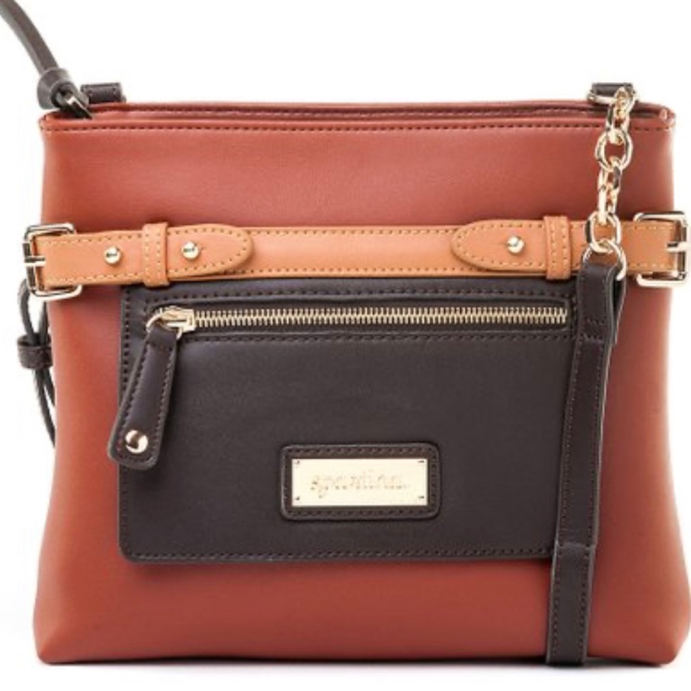 Spartina Genuine 100% Leather Cognac Boutique Belted Hipster Shoulder Bag